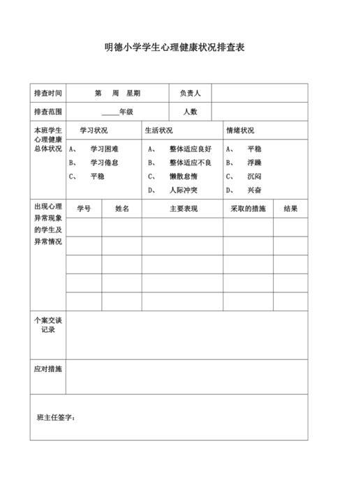 小学心理排查总结_小学心理排查表