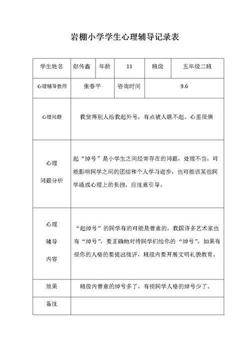 中职学生心理辅导记录_中职学生心理辅导记录表10篇